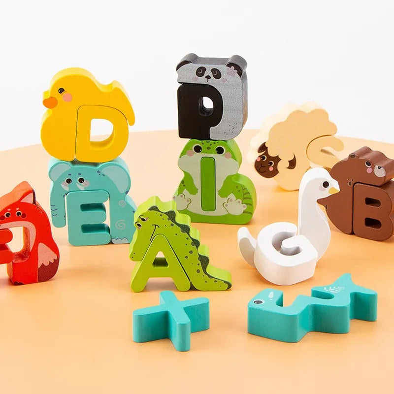 Wooden Animal Alphabet Puzzle for Toddlers 2–4, Montessori ABC Matching Game, Preschool Letter Learning Toy, Animal Letter Puzzle Educational Gift