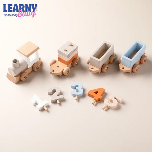 Montessori Wooden Train Toy for Toddlers – Educational Pull-Along Trolley with Number Blocks, Baby Learning Birthday Gift