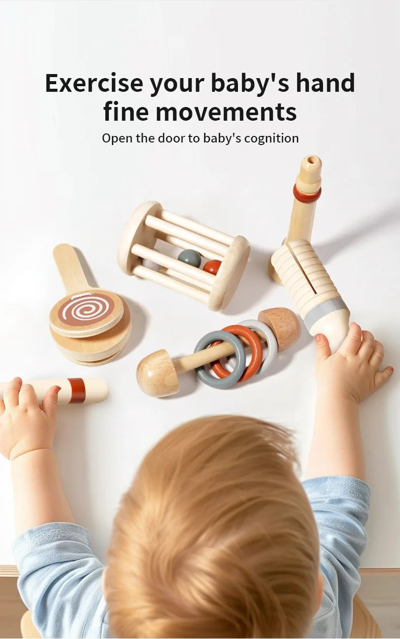 Baby Handheld Bell Musical Toy, Montessori Wooden Gripping Percussion Instrument, Early Music & Fine Motor Skills, Ages 6M–3Y