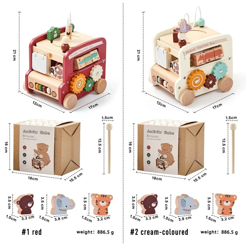 Montessori 5-in-1 Wooden Busy Box Toy for Babies 0–12 Months – Sensory & Early Learning Educational Gift