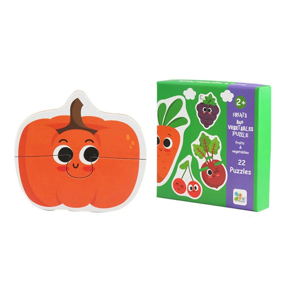 Kids Wooden Jigsaw Matching Puzzle, Early Cognitive Learning Toy with Animals, Fruits & Traffic, Ages 1.5–4