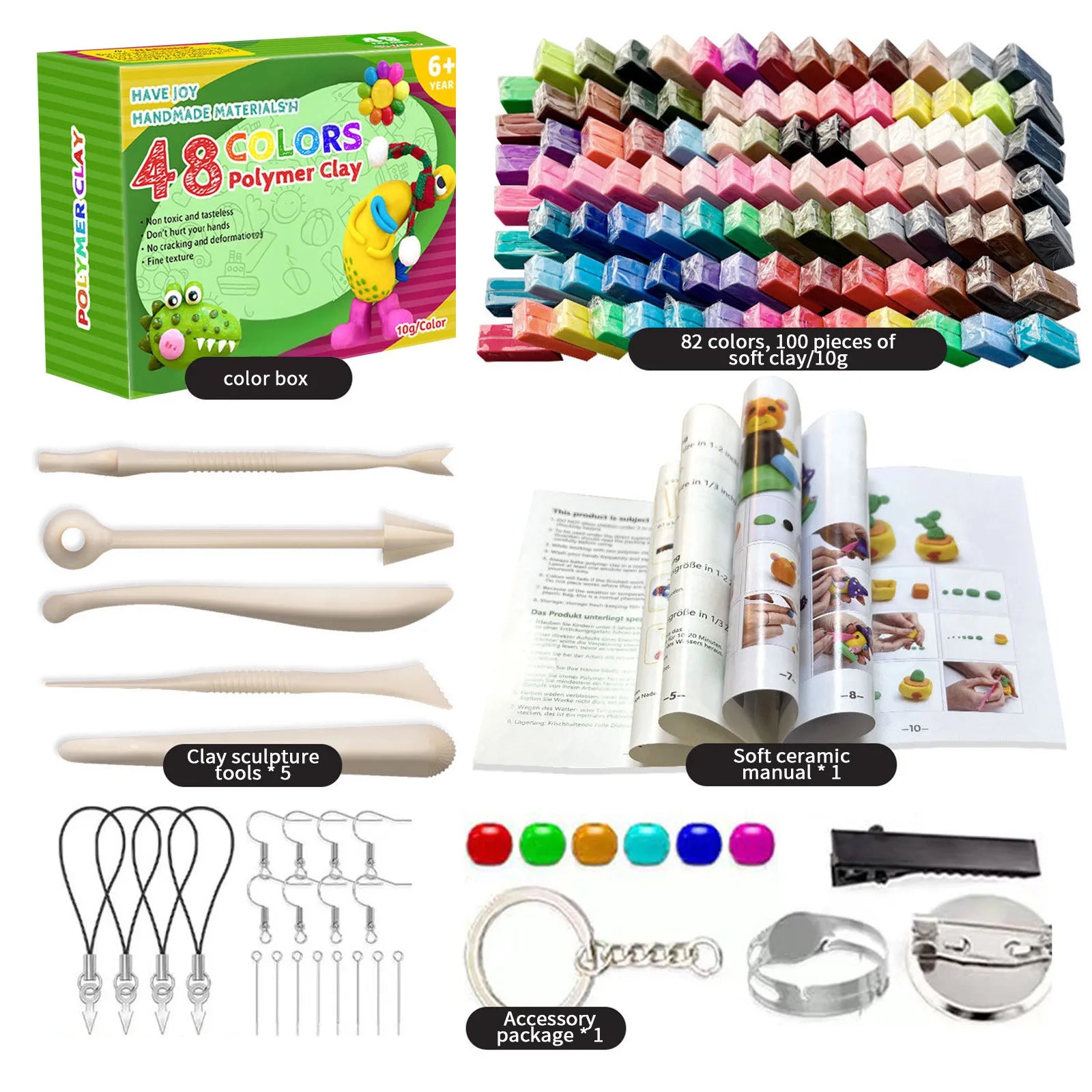 Kids Polymer Clay Craft Kit with Tools, Oven-Bake DIY Jewelry & Accessories, Fine Motor & Creativity, Ages 5 -8