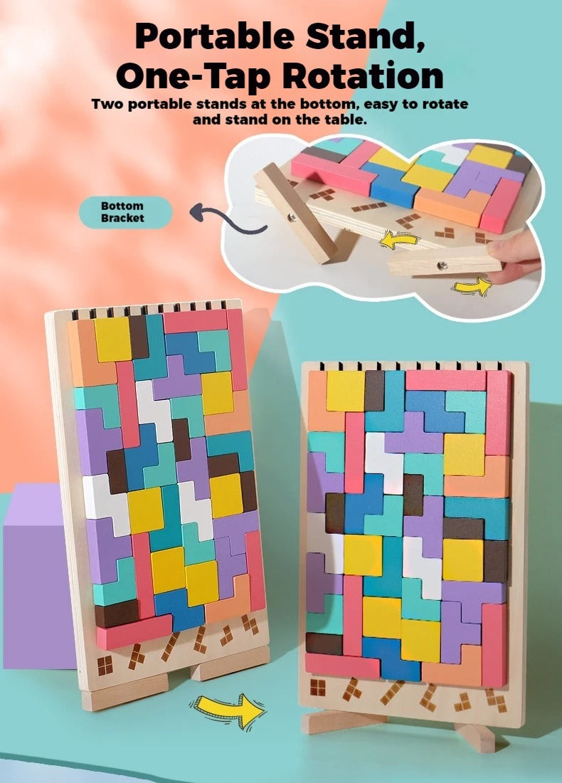 3D Wooden Puzzle Blocks for Kids - Building Block Puzzle Game, Logic Training Toy, Parent-Child Interactive Fun for Ages 3+