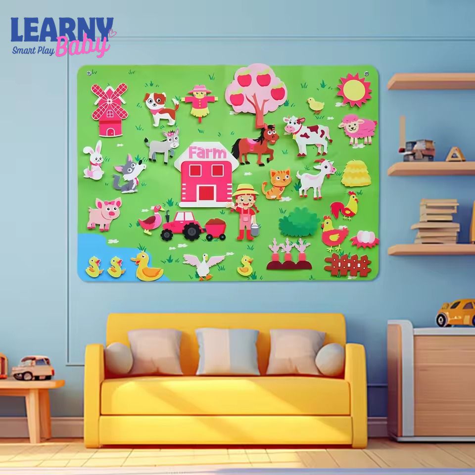 Montessori Farm Animals Felt Story Board Set for Toddlers, Large Farm Felt Board Wall Hanging, Preschool Storytelling Busy Board, Educational Gift