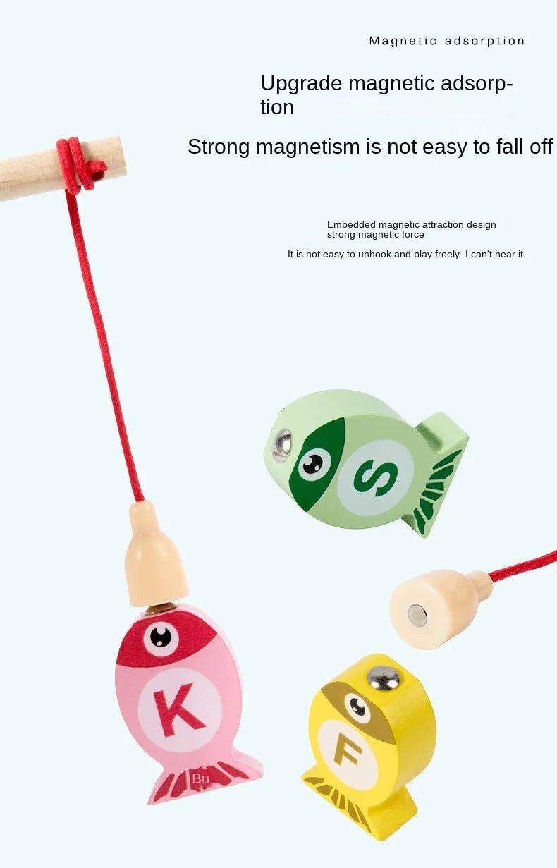 Kids Wooden Fishing Game Toy, Alphabet & Number Learning Puzzle, Fine Motor & Early Education, Ages 2–5