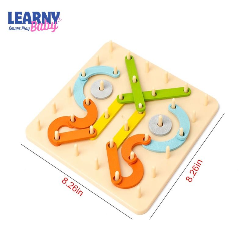 Children's Wooden Creative Pegboard Toy – Geometric Column Set, Nail Board Construction Puzzle, Montessori Sensory Development – Age 3-6