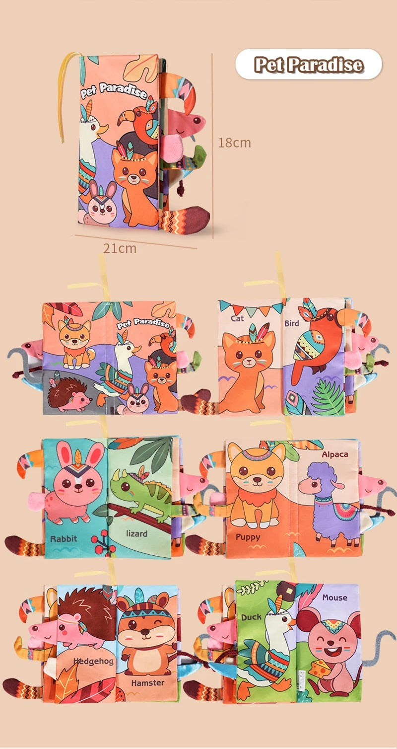 Waterproof Montessori Soft Baby Cloth Book with 3D Animals, Cognitive Sensory Fabric Book for Infants, Early Learning Educational Toy for Toddlers LBBB04