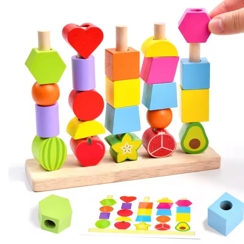 Montessori Wooden Shape Stacking Toy for Kids, Color Sorting Blocks Puzzle, Fine Motor Skills Learning Toy, Preschool Educational Toy