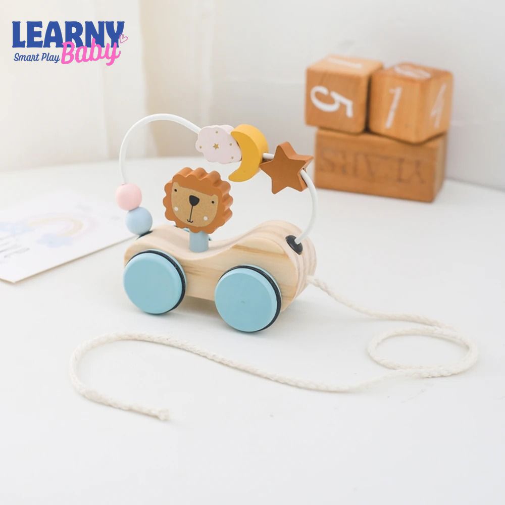 Montessori Wooden Pull-Along Trailer Toy with Colorful Building Blocks – Multi-Function Baby Learning Gift