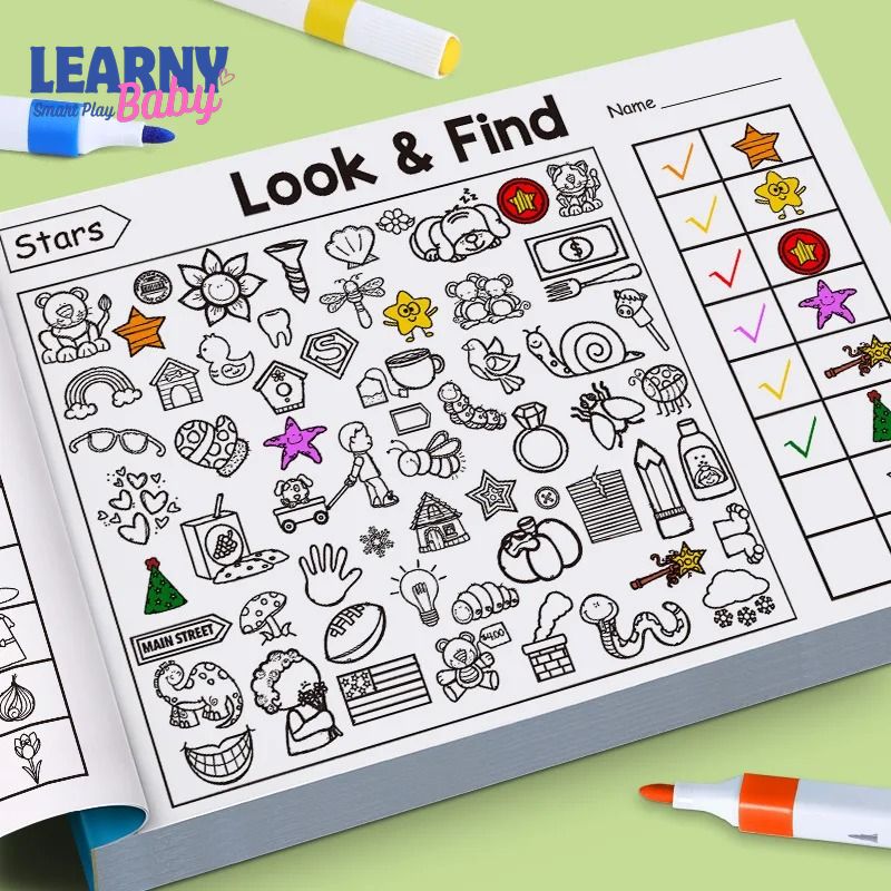 Children's Search for Items Game & Coloring Book - Enhance Visual Perception, Focus, Attention, and Handwriting Skills for Kids 3+