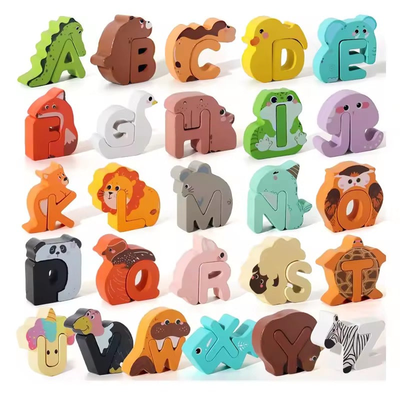 Wooden Animal Alphabet Puzzle for Toddlers 2–4, Montessori ABC Matching Game, Preschool Letter Learning Toy, Animal Letter Puzzle Educational Gift