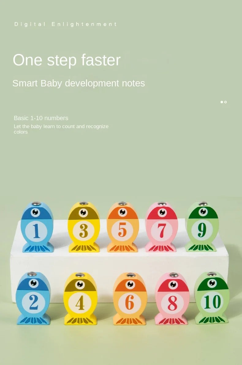 Kids Wooden Fishing Game Toy, Alphabet & Number Learning Puzzle, Fine Motor & Early Education, Ages 2–5