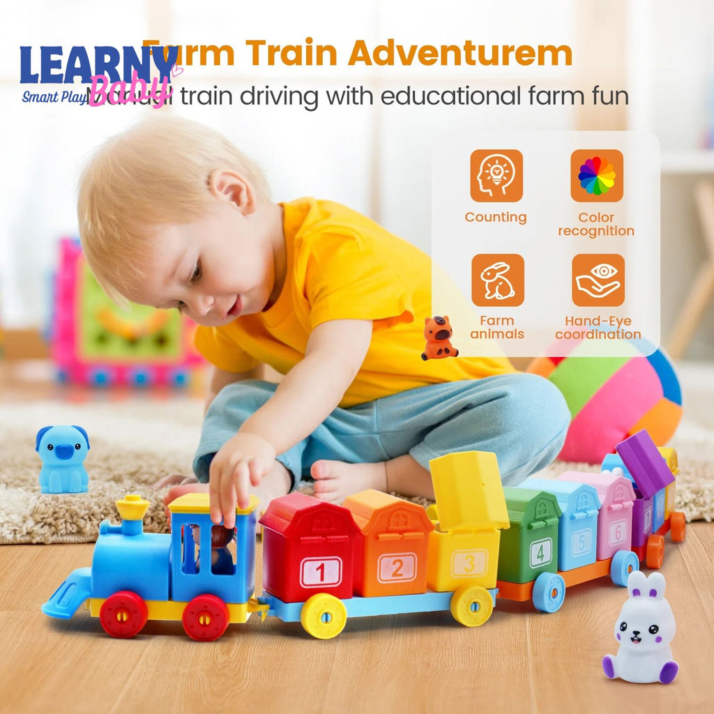 Montessori Color Sorting Train Toy for Toddlers, Farm Animal Counting & Matching Game, Fine Motor Skills Learning Toy, Preschool Educational Gift
