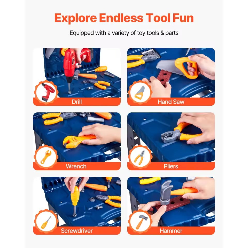 56-Piece Kids Tool Workbench Set – Pretend Play Construction Bench with Realistic Tools | Fine Motor & Role Play Skills, Ages 3–6