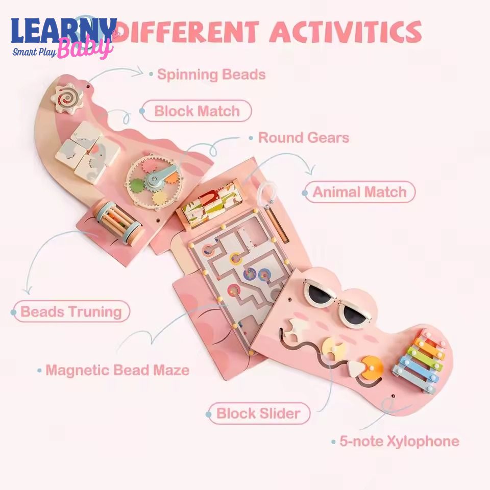 Montessori Wooden Busy Board Wall-Mounted Activity Center – Educational Learning Toy with Gears & Maze for Kids