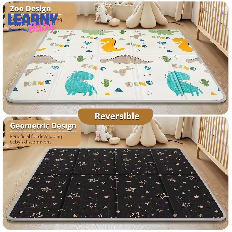 Foldable Baby Play Mat,  0.6in Thick Waterproof Playmats for Babies and Toddlers Kids, Safe Foam Playmat for Tummy Time