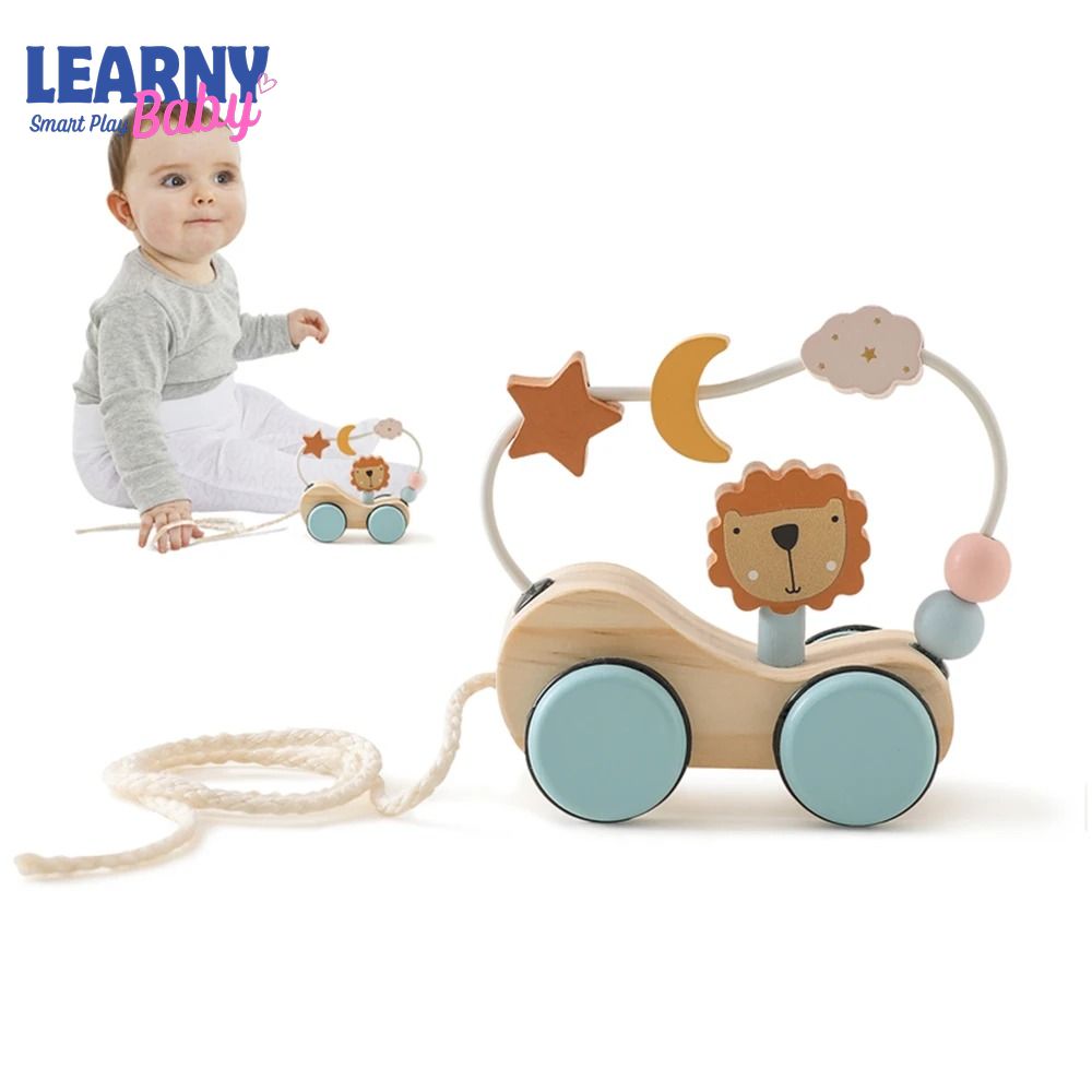 Montessori Wooden Pull-Along Trailer Toy with Colorful Building Blocks – Multi-Function Baby Learning Gift