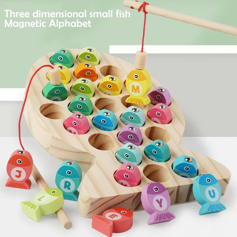 Kids Wooden Fishing Game Toy, Alphabet & Number Learning Puzzle, Fine Motor & Early Education, Ages 2–5