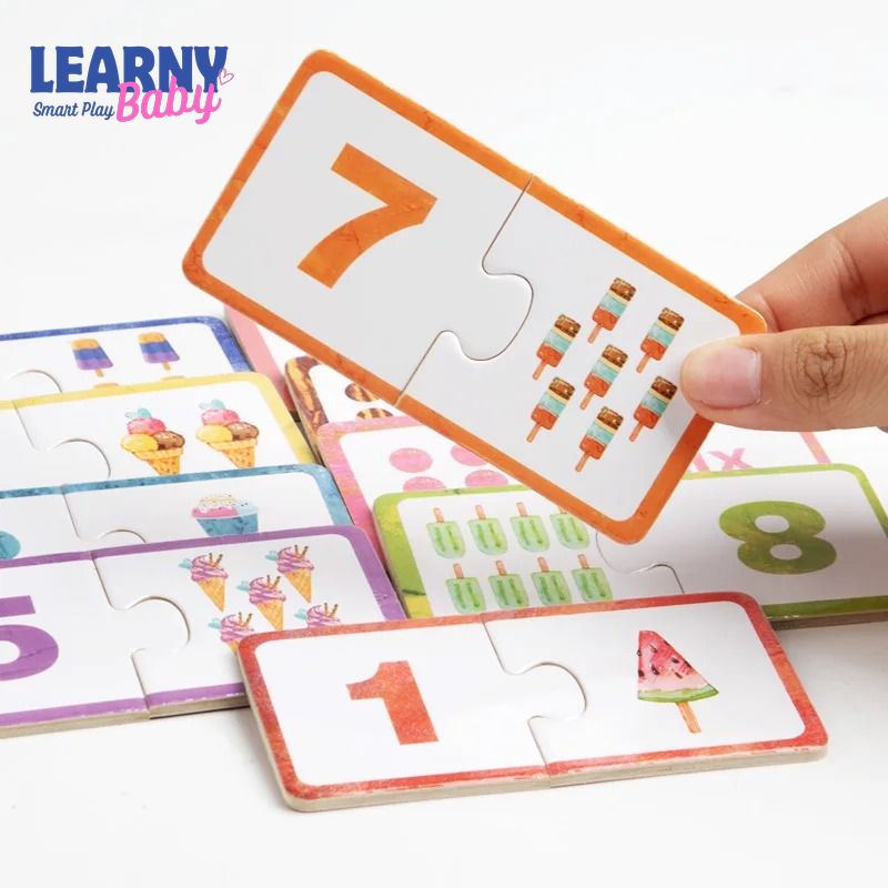 Wooden Number Matching Puzzle for Kids 3+, Montessori Early Education Toy, Digital Pattern Thicken Blocks, Perfect Baby Gift for Festivals