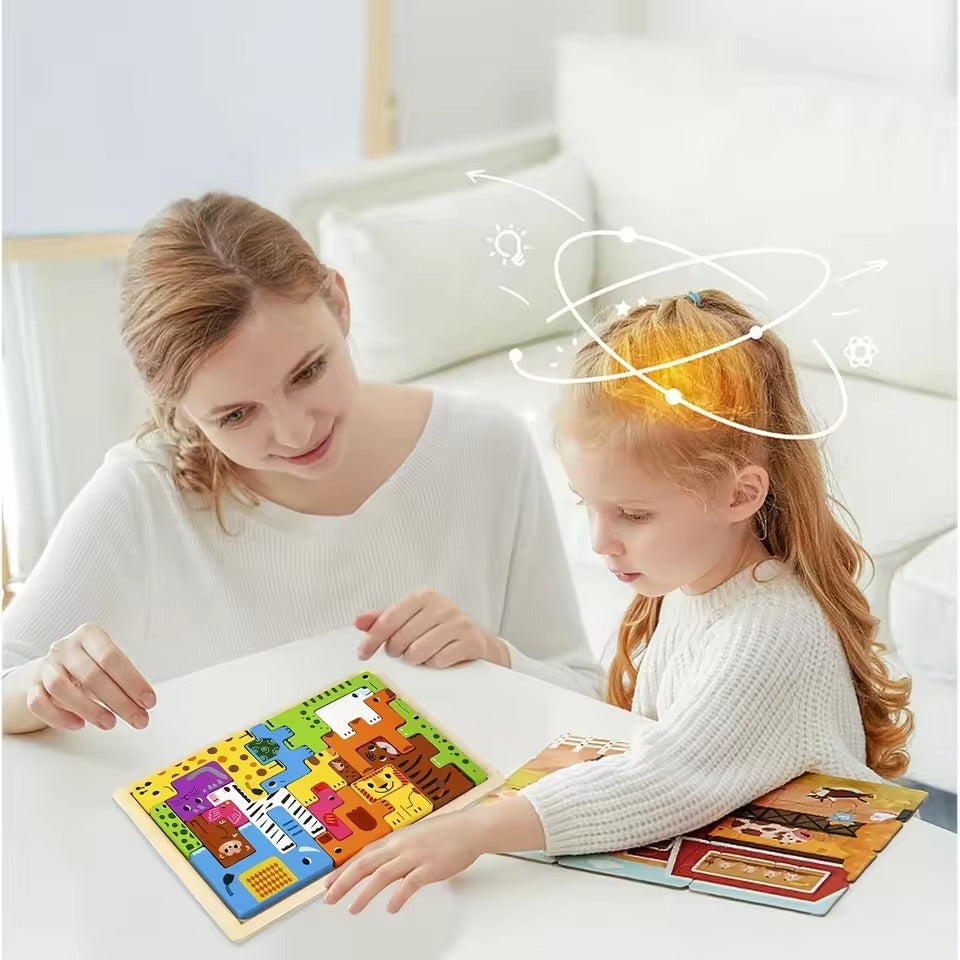 Wooden Animal Tangram Puzzle for Kids, Montessori Logic Puzzle Board, Educational Brain Teaser Toy, Colorful Shape Puzzle, Preschool Learning Gift