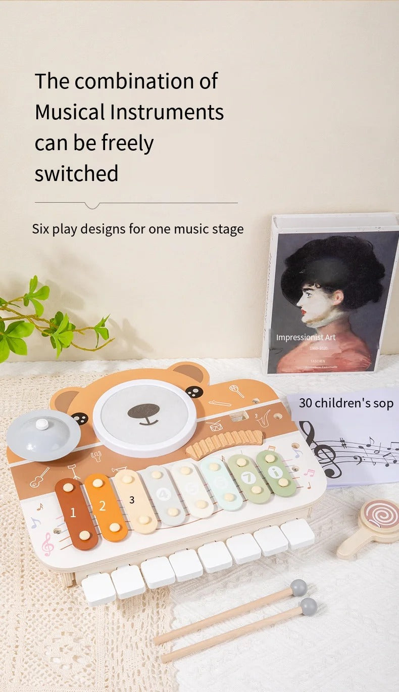 Bear Piano Percussion Station, Wooden Musical Educational Toy,For Toddlers 1–4 Years