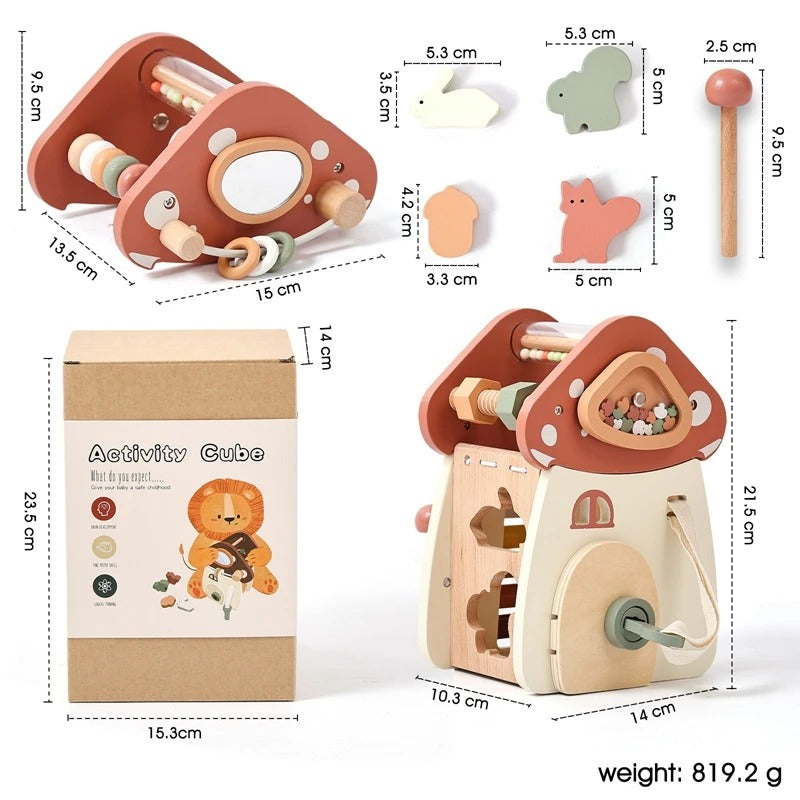 Baby Wooden Block Educational Wooden Building Block Mix Puzzle Toys Mushroom Five in One Table Toys Multifunctional Busy Toys