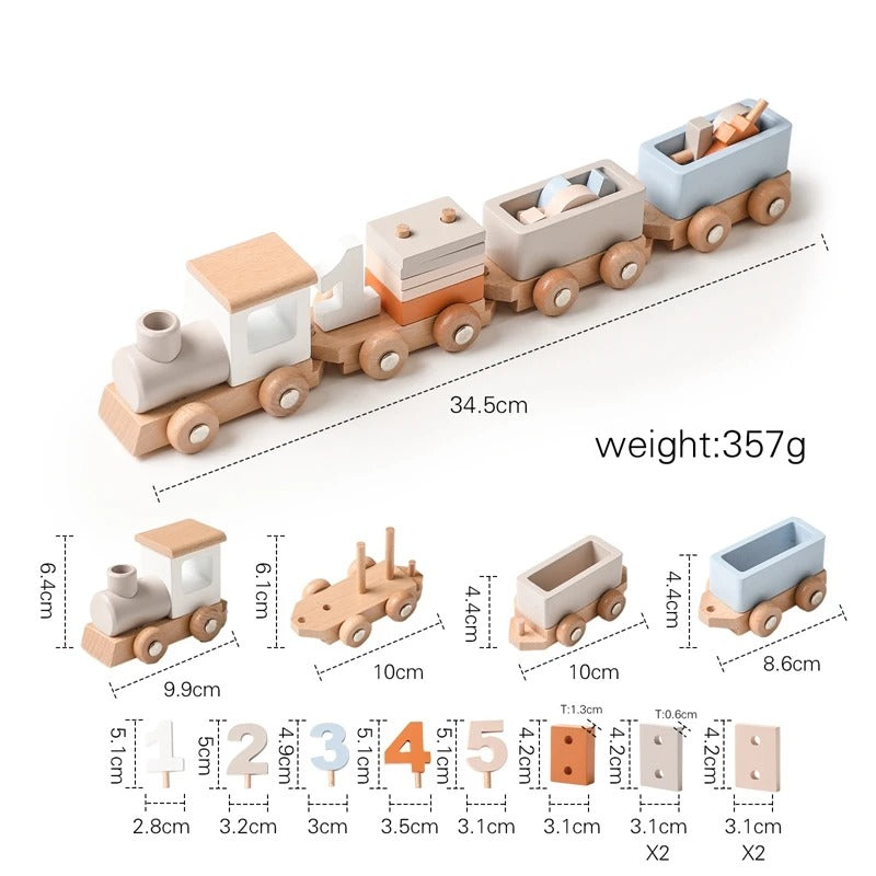 Montessori Wooden Train Toy for Toddlers – Educational Pull-Along Trolley with Number Blocks, Baby Learning Birthday Gift