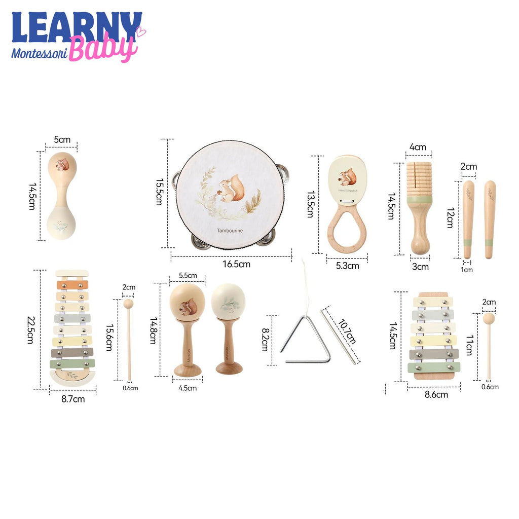 Montessori Wooden Musical Instrument Set for Babies, Drum and Xylophone Music Toy, Early Learning Sensory Toy for Toddlers