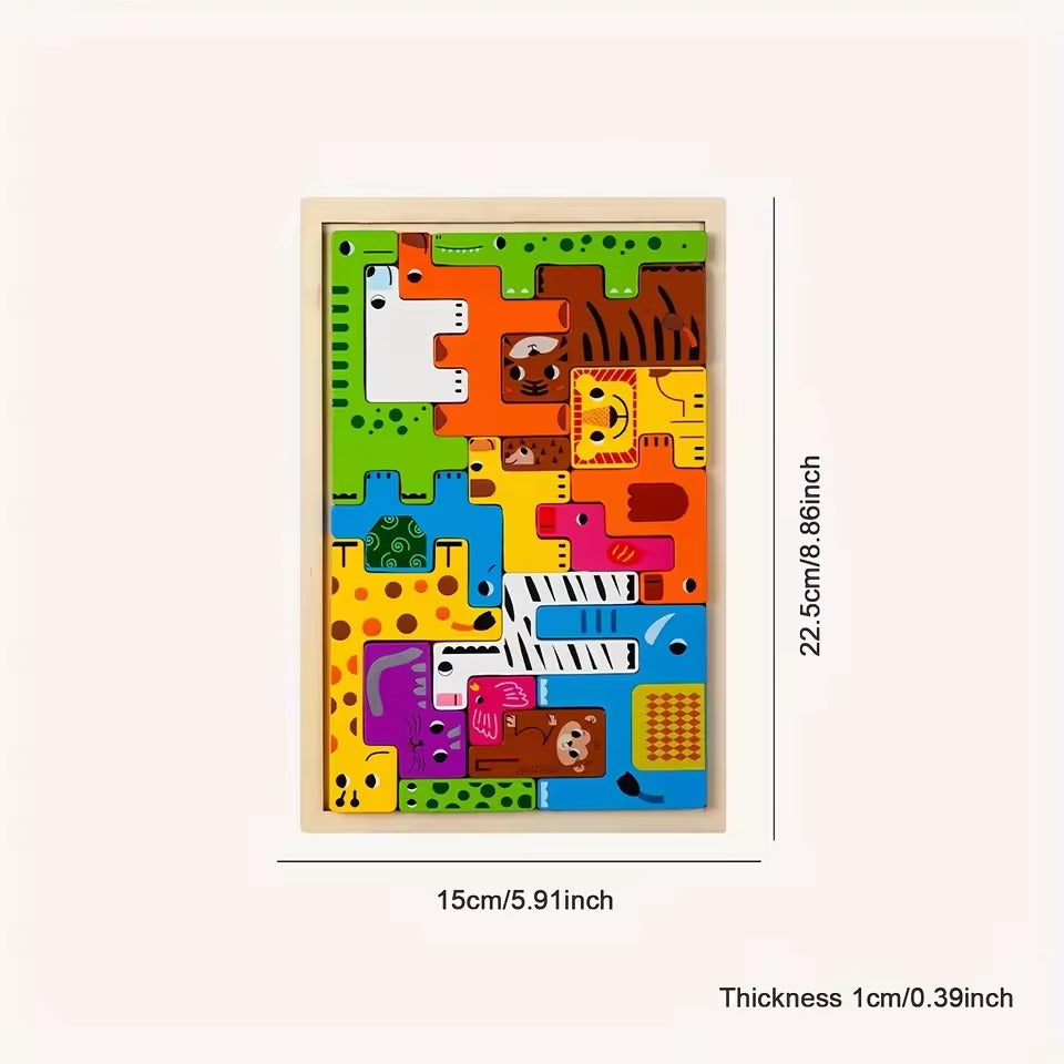 Wooden Animal Tangram Puzzle for Kids, Montessori Logic Puzzle Board, Educational Brain Teaser Toy, Colorful Shape Puzzle, Preschool Learning Gift