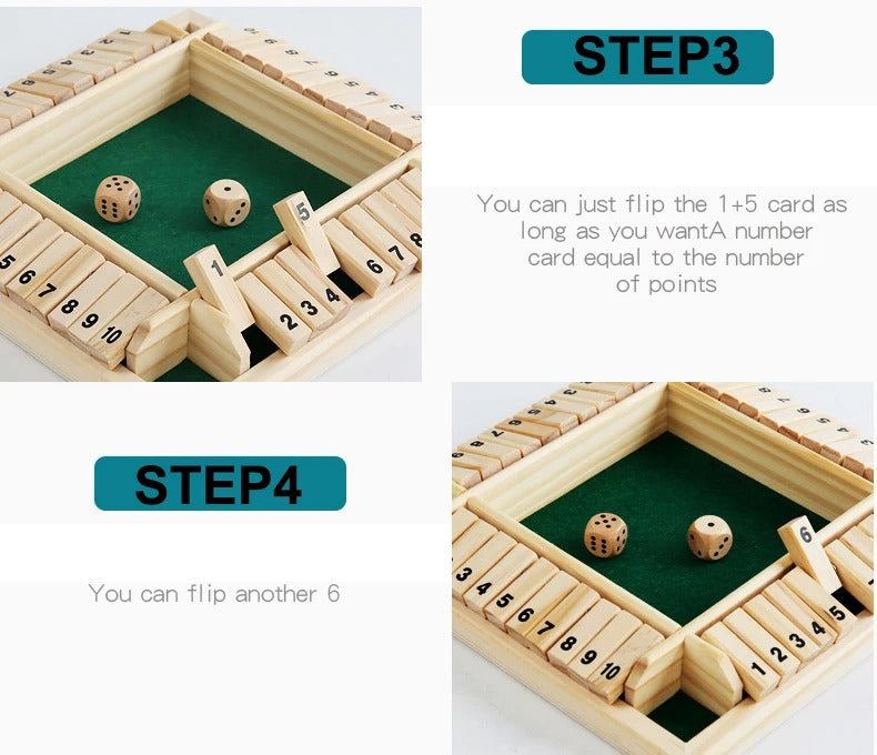 Shut The Box Wooden Dice Board Game, Classic Number Flap Game for 2–4 Players, Family and Party Game for Kids & Adults