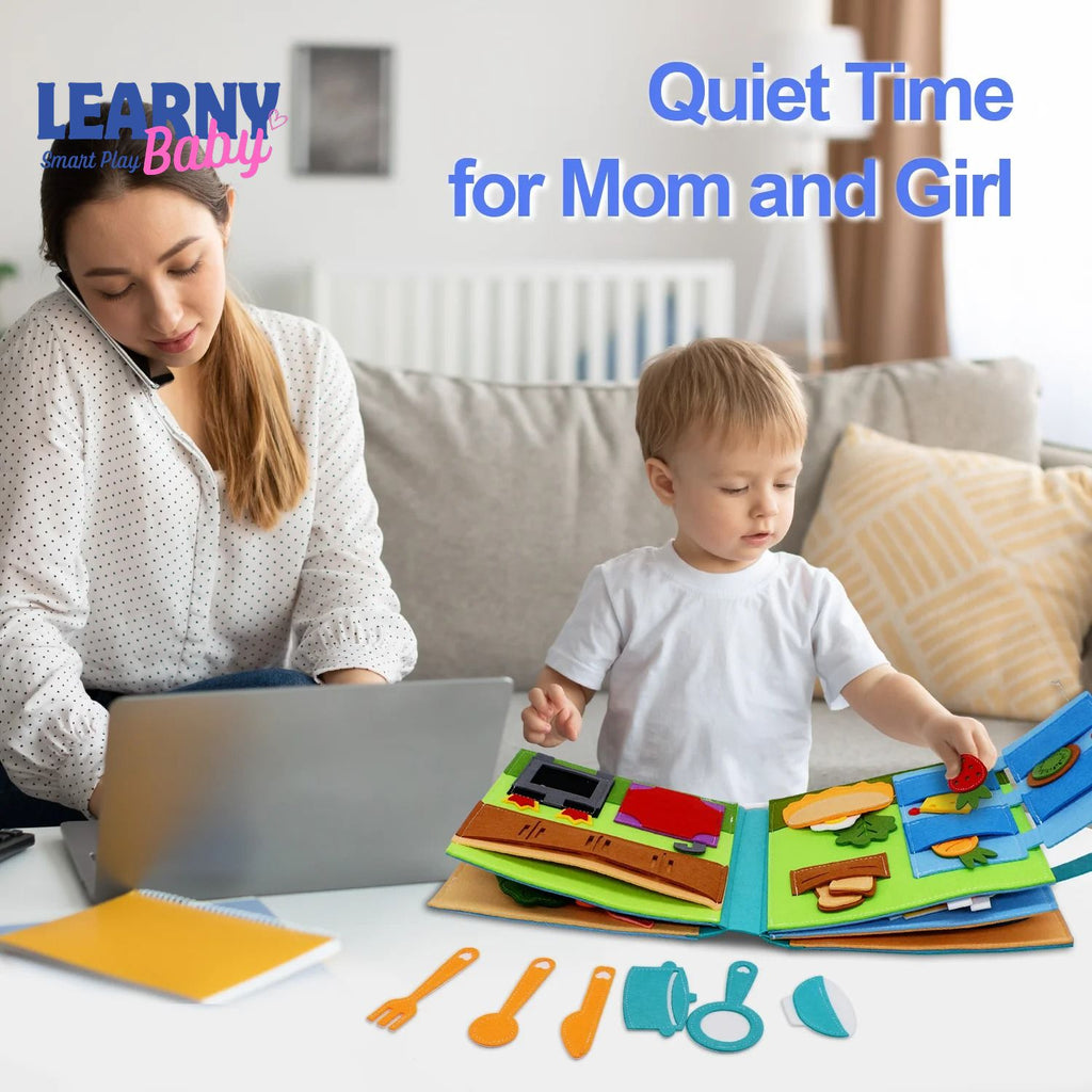 Montessori Busy Book for Toddlers, Quiet Book Pretend Play Toy, Early Learning Activity Book with Life Skills, Fine Motor Skills, Ages 1–3