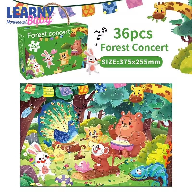 36-Piece Kids Jigsaw Puzzle Set with Carrying Case, Large Paper Puzzle Pieces, Early Learning Educational Toy for Ages 3-6