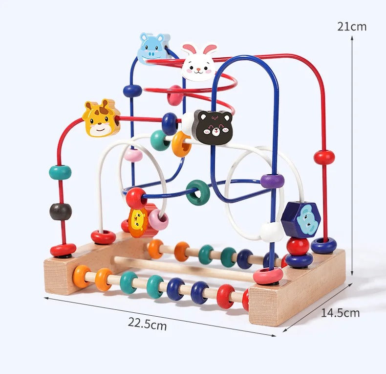 Wooden Bead Maze Toy for Toddlers – Colorful Animals, Fruits & Shapes Educational Counting Learning Toy, Classic Gift for Kids Ages 2-4