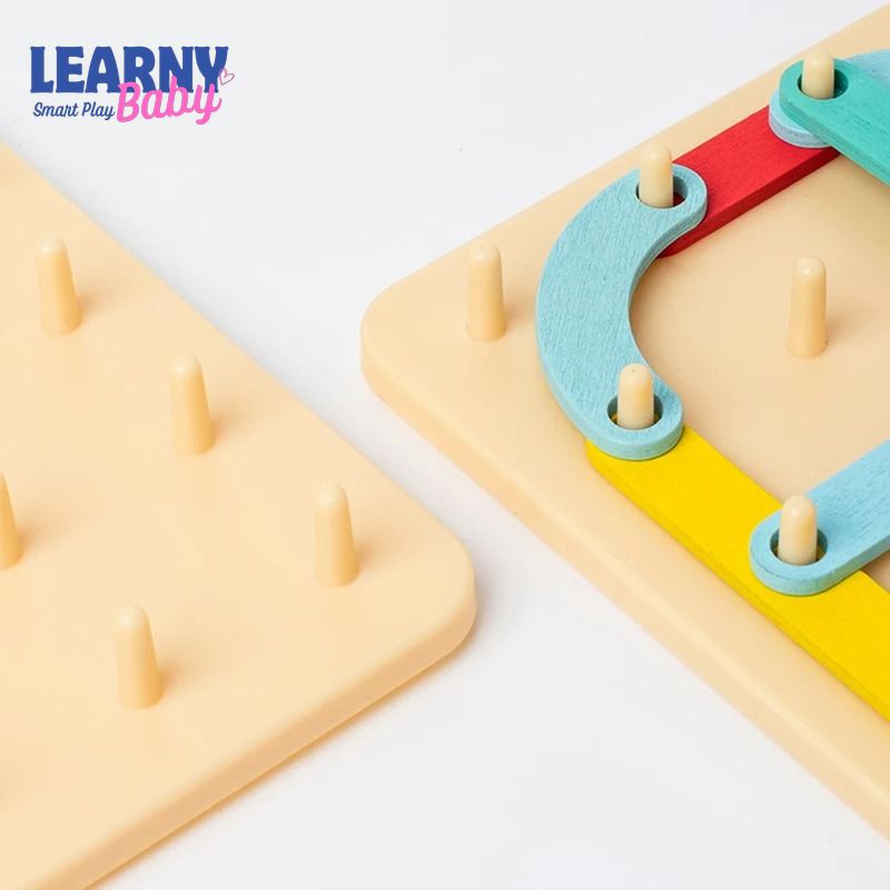 Children's Wooden Creative Pegboard Toy – Geometric Column Set, Nail Board Construction Puzzle, Montessori Sensory Development – Age 3-6