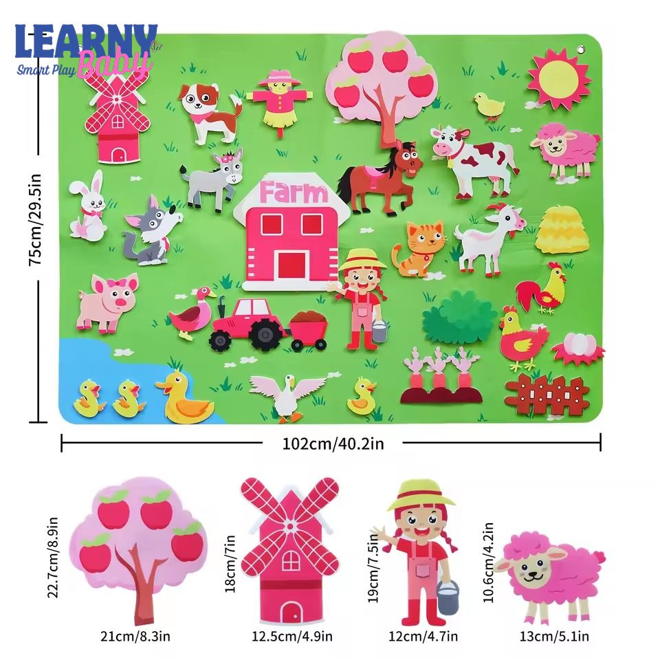 Montessori Farm Animals Felt Story Board Set for Toddlers, Large Farm Felt Board Wall Hanging, Preschool Storytelling Busy Board, Educational Gift