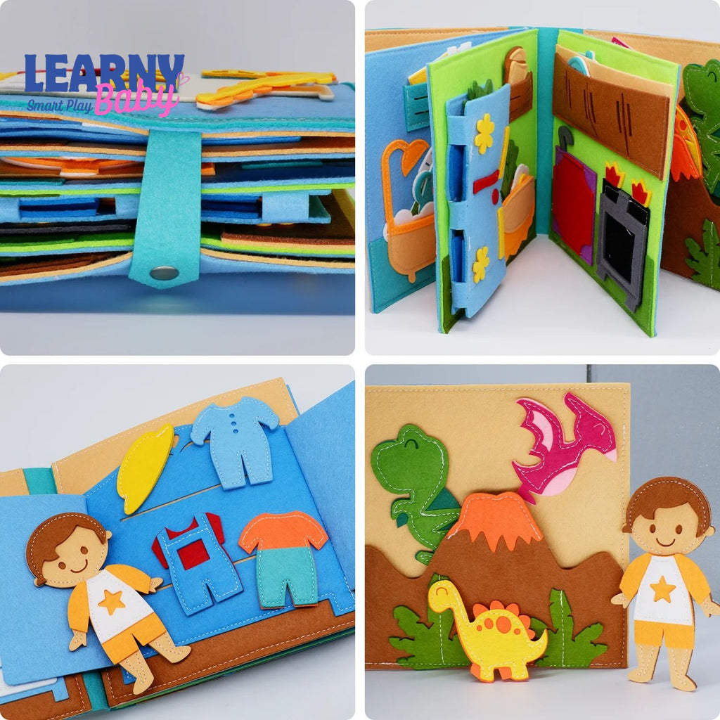 Montessori Busy Book for Toddlers, Quiet Book Pretend Play Toy, Early Learning Activity Book with Life Skills, Fine Motor Skills, Ages 1–3