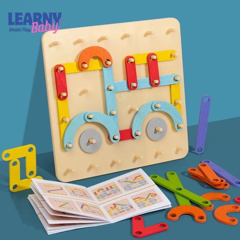 Children's Wooden Creative Pegboard Toy – Geometric Column Set, Nail Board Construction Puzzle, Montessori Sensory Development – Age 3-6