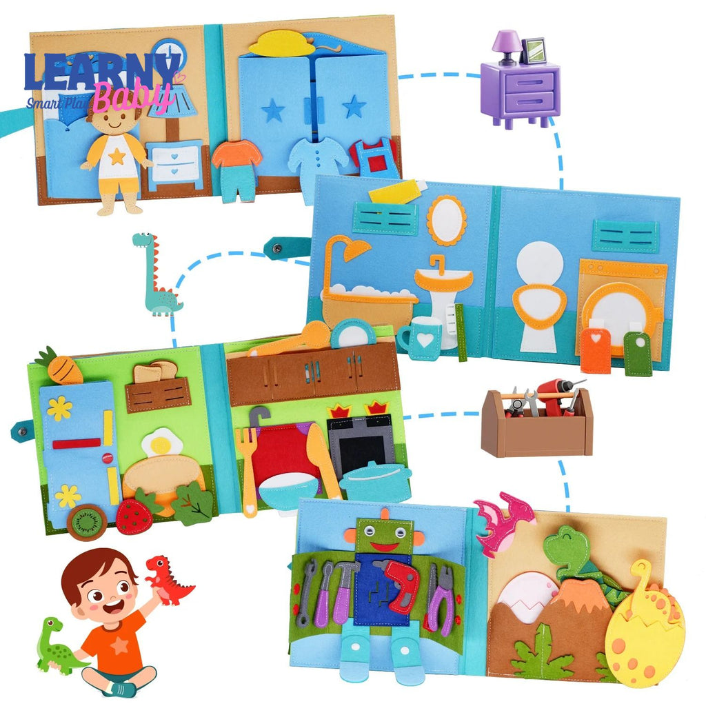 Montessori Busy Book for Toddlers, Quiet Book Pretend Play Toy, Early Learning Activity Book with Life Skills, Fine Motor Skills, Ages 1–3