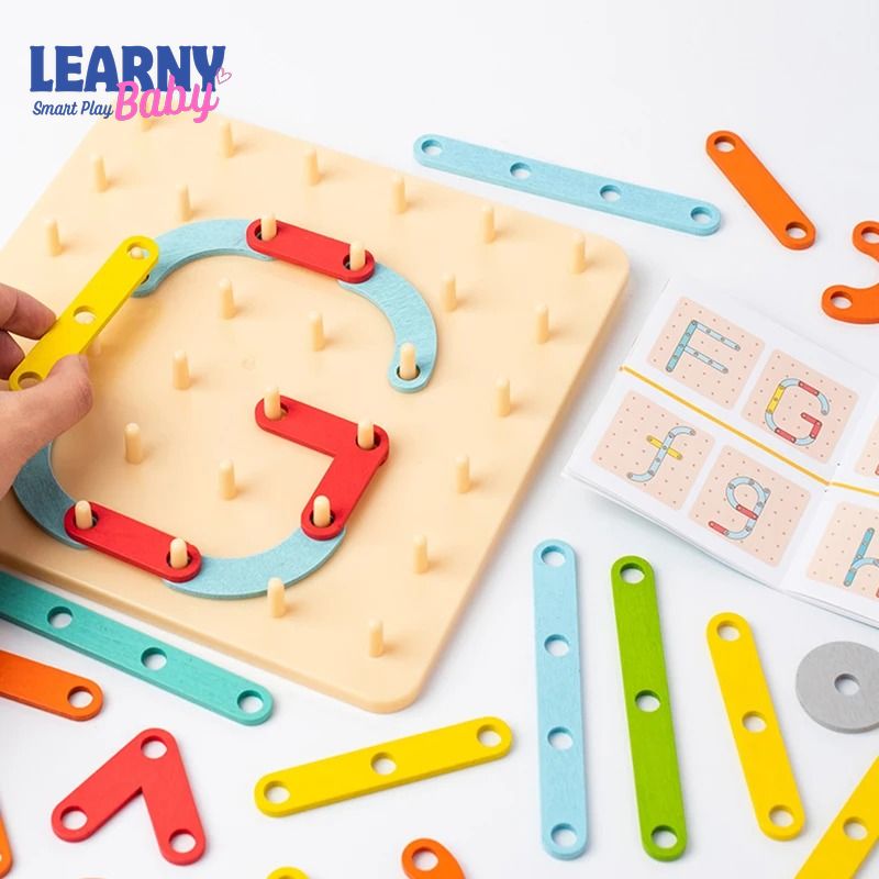 Children's Wooden Creative Pegboard Toy – Geometric Column Set, Nail Board Construction Puzzle, Montessori Sensory Development – Age 3-6