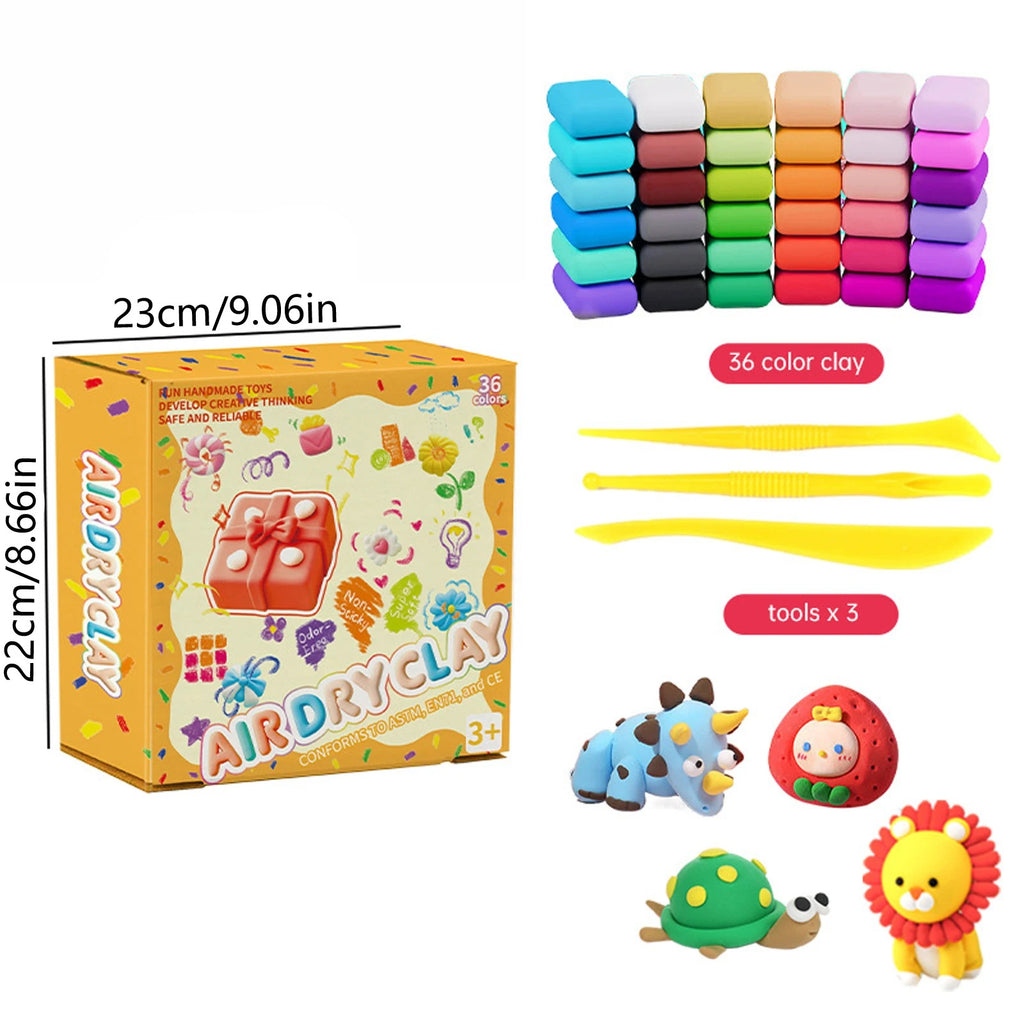 36-Color Air Dry Clay Kit for Kids, 3D Modeling & Creative Sculpting Set, Non-Toxic DIY Craft, Ages 4–9