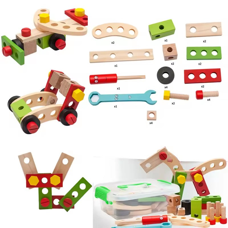 Montessori Wooden Tool Box Toy Set for Kids, Pretend Play Carpenter Kit, Toddler Construction Toy, STEM Building Learning Toy, Educational Gift for Boys Girls