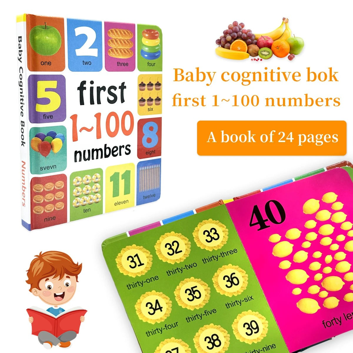 0–2 Years Baby English Cognitive Board Book – Early Learning Encyclopedia for Toddlers, First Words & Numbers Educational Gift