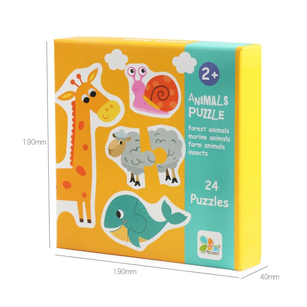 Kids Wooden Jigsaw Matching Puzzle, Early Cognitive Learning Toy with Animals, Fruits & Traffic, Ages 1.5–4