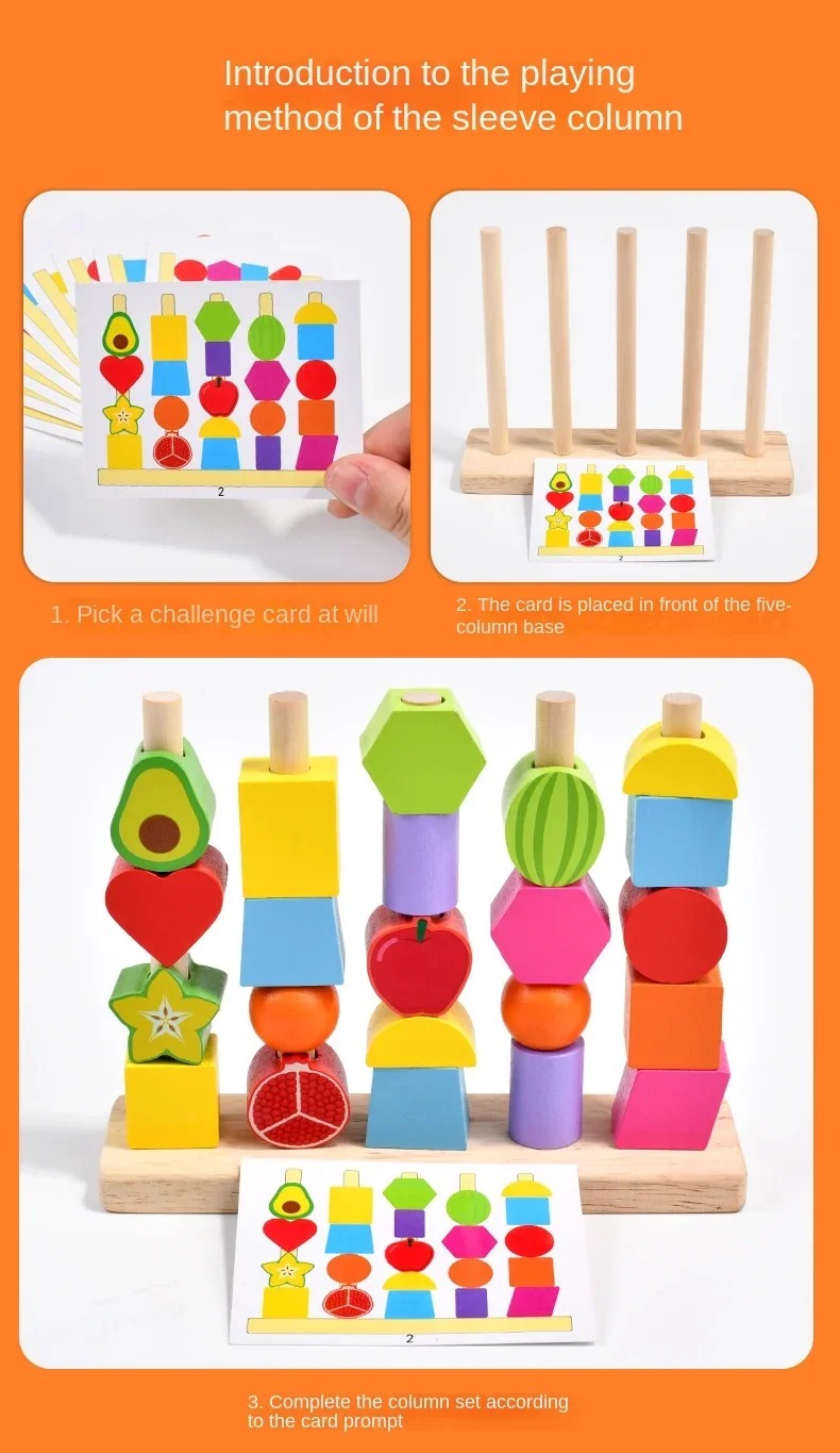 Montessori Wooden Shape Stacking Toy for Kids, Color Sorting Blocks Puzzle, Fine Motor Skills Learning Toy, Preschool Educational Toy