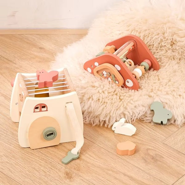 Baby Wooden Block Educational Wooden Building Block Mix Puzzle Toys Mushroom Five in One Table Toys Multifunctional Busy Toys