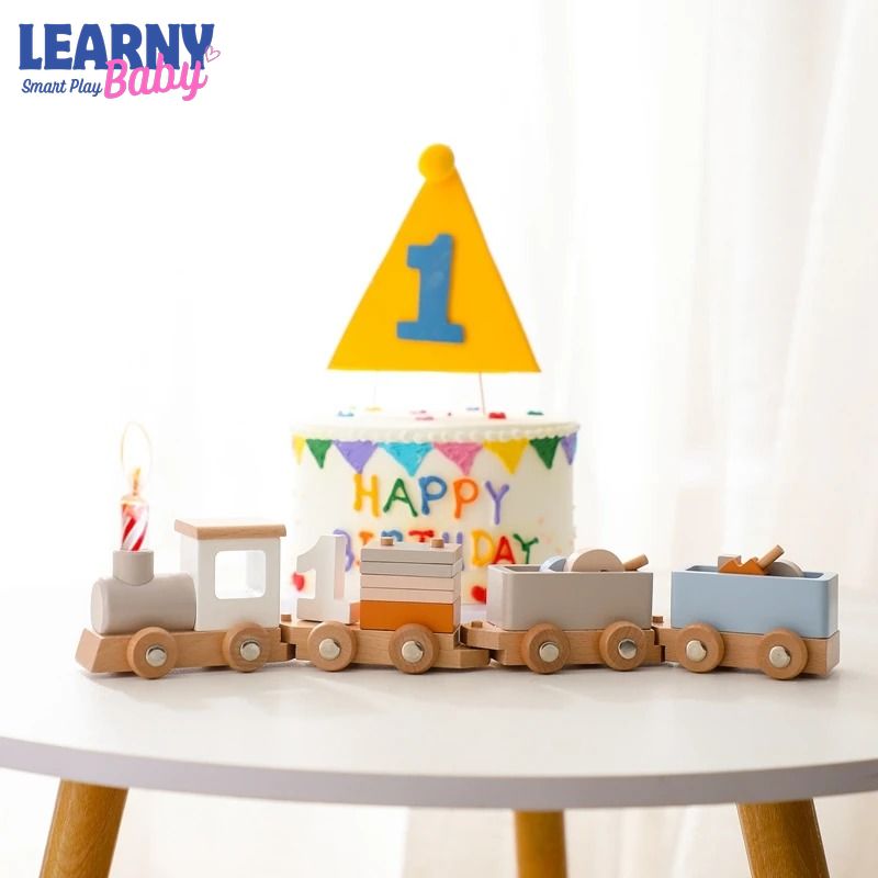 Montessori Wooden Train Toy for Toddlers – Educational Pull-Along Trolley with Number Blocks, Baby Learning Birthday Gift