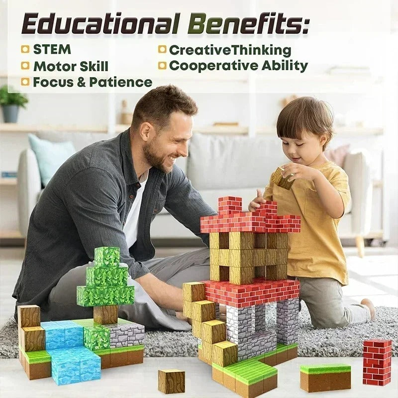 Magnetic Building Blocks Montessori STEM Toy – DIY Magnet Cube Set (Mine World Style) | Creative Construction for Kids Ages 3–8