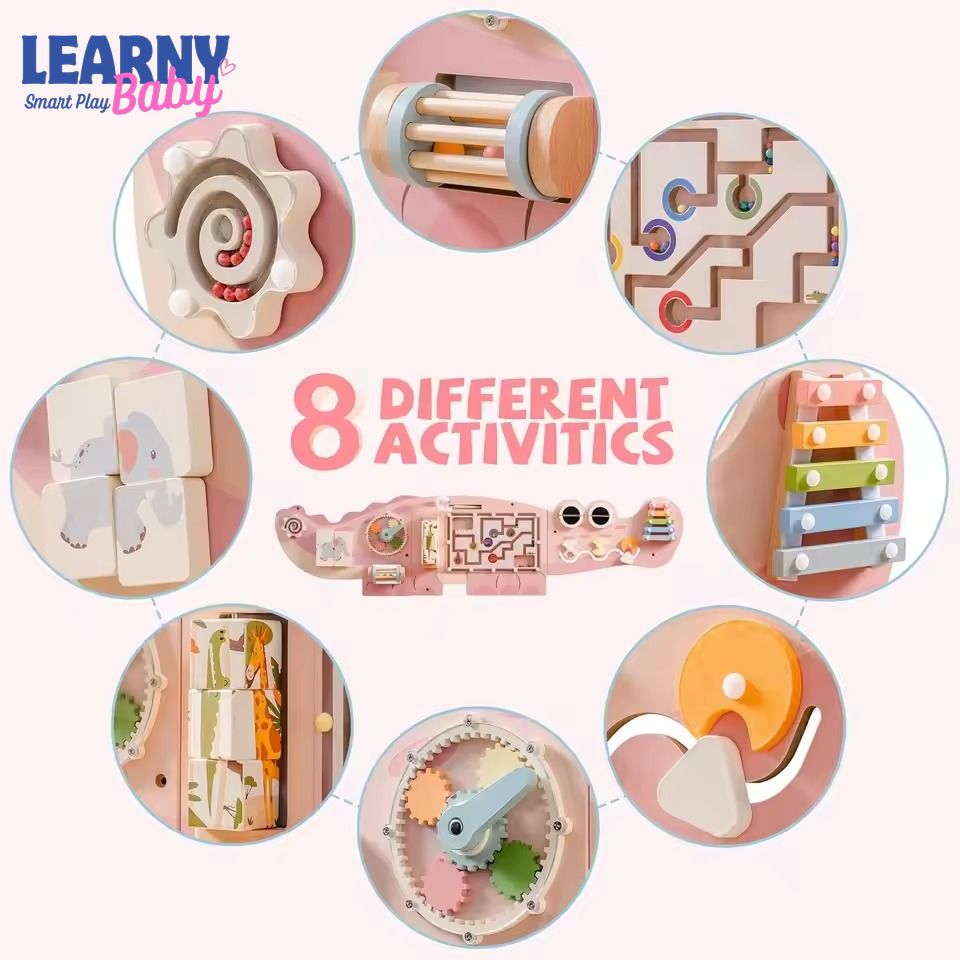 Montessori Wooden Busy Board Wall-Mounted Activity Center – Educational Learning Toy with Gears & Maze for Kids