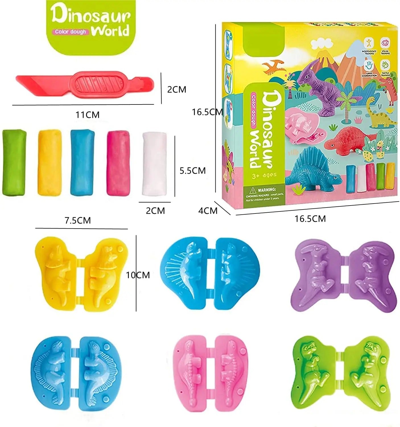 Dinosaur Playdough Set for Kids, Modeling Clay with 6 Dino Molds, Fine Motor & Creative Play, Ages 3–8