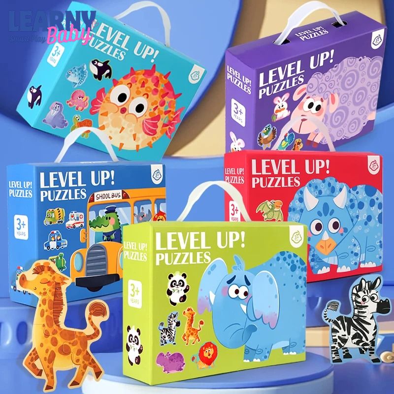 6-in-1 Marine Animal Wooden Puzzle Set for Kids Ages 3-6 – Large Block Ocean Animal Jigsaw Toy in Handheld Gift Box, Early Learning Educational Birthday Gift